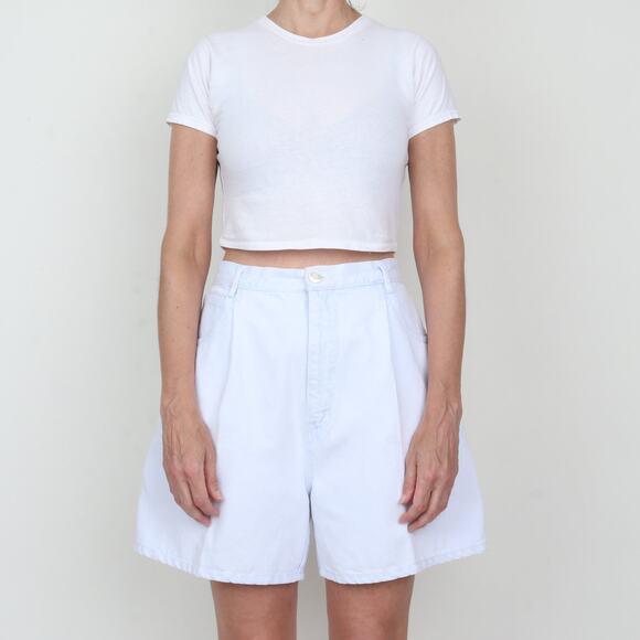 Vintage 80s Bill Blass Light Denim High Waist Long Jean Shorts L - Picture 1 of 9